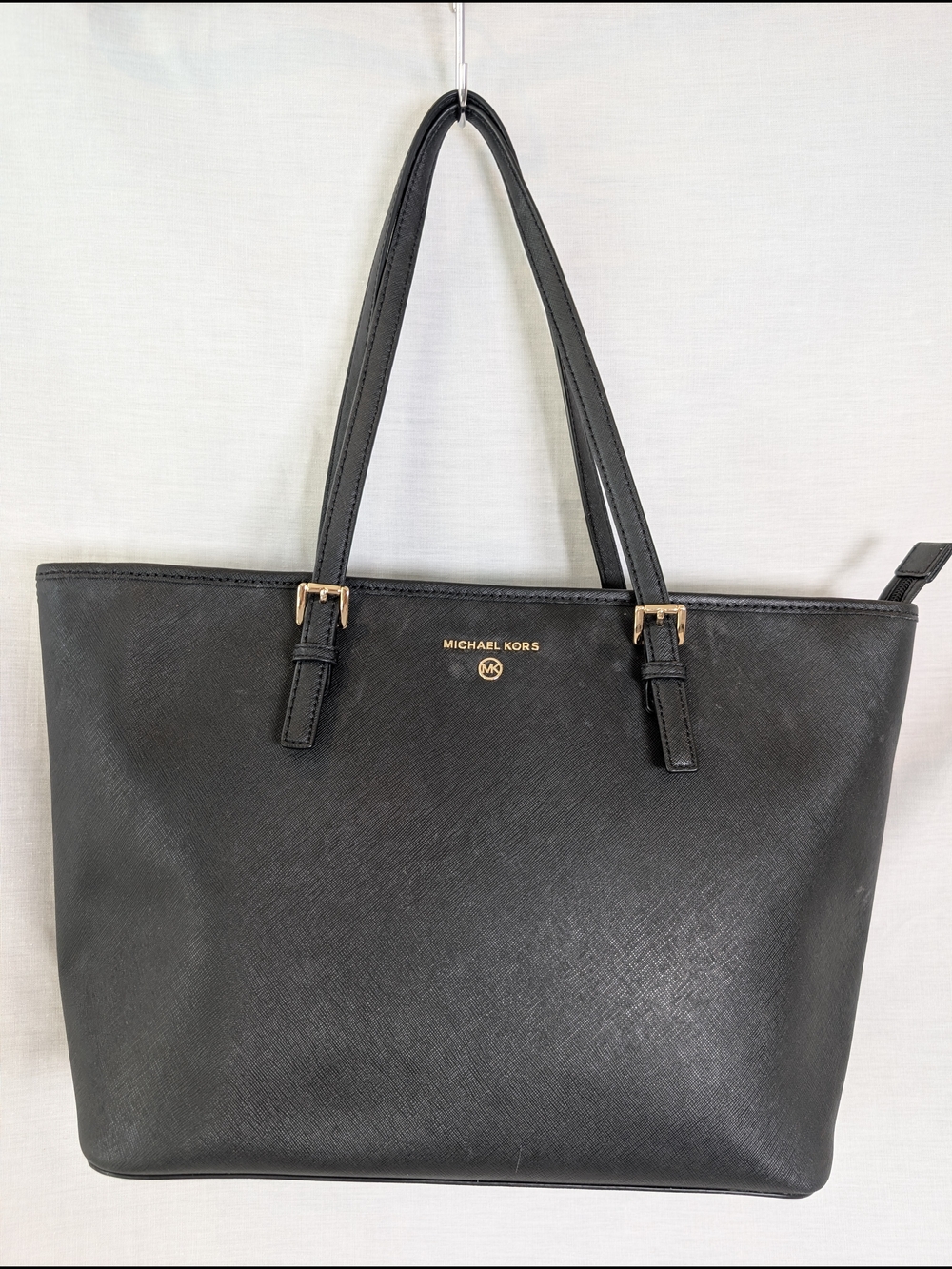 Michael Kors Black Saffiano Leather Tote Bag | Large Zip Top | Gold Hardware